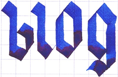 Blog, written in blackletter calligraphy in dark blue ink.