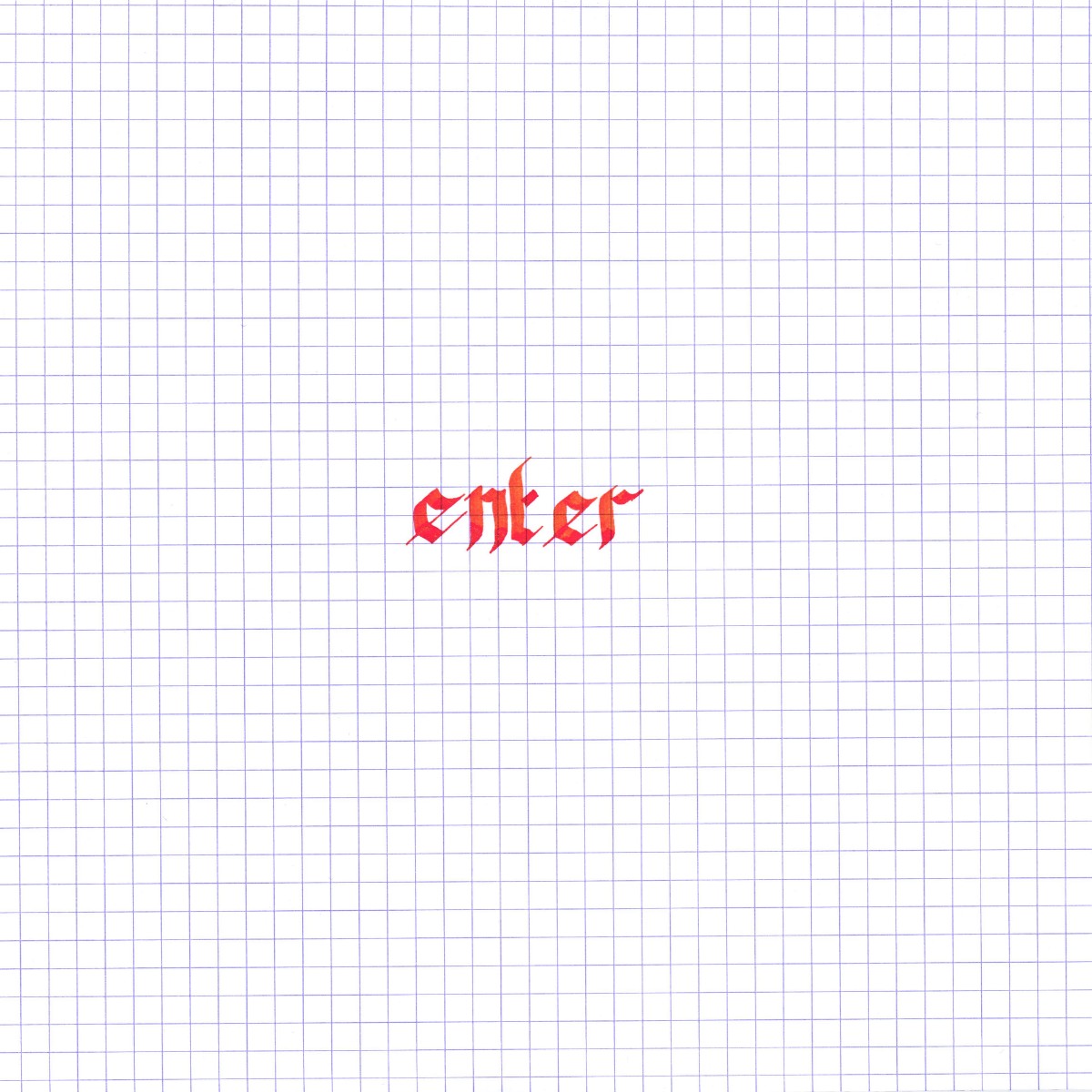 Grid paper with orange and gold-shimmer calligraphy that says 'Enter'