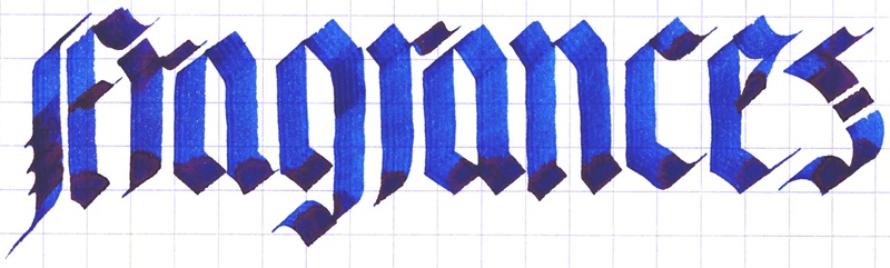Fragrances, written in blackletter calligraphy in dark blue ink.