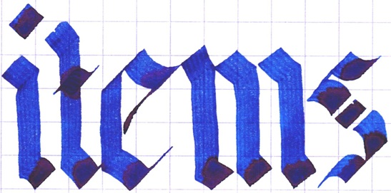 Items, written in blackletter calligraphy in deep blue ink.
