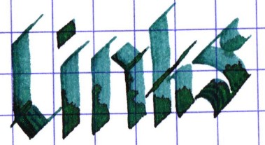 Links, written in blackletter calligraphy in blue-green ink.